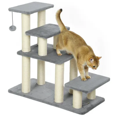 PawHut Escalera para Mascota 70x32x68 cm Gris