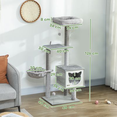 PawHut Árbol para Gato 48x40x126 cm Gris Claro