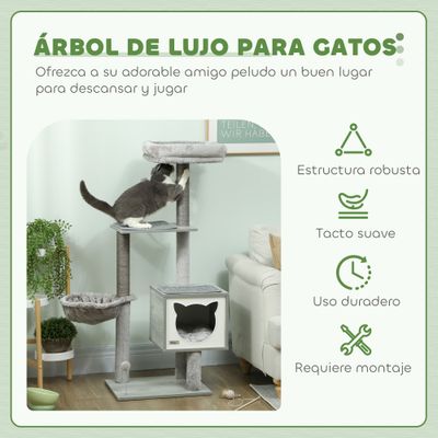 PawHut Árbol para Gato 48x40x126 cm Gris Claro