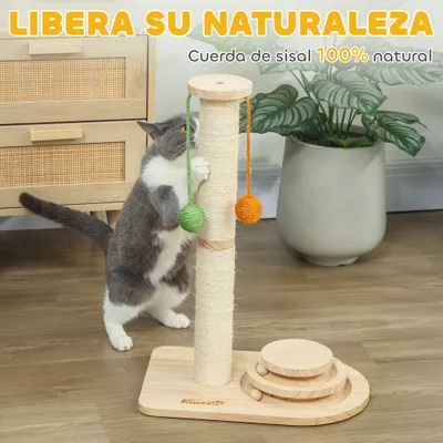 PawHut Rascador para Gato 40x26x56.5 cm Madera Natural