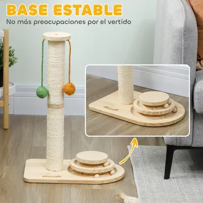 PawHut Rascador para Gato 40x26x56.5 cm Madera Natural
