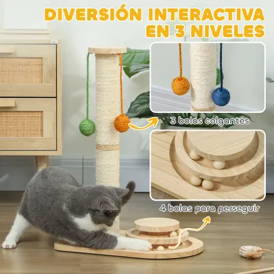 PawHut Rascador para Gato 40x26x56.5 cm Madera Natural