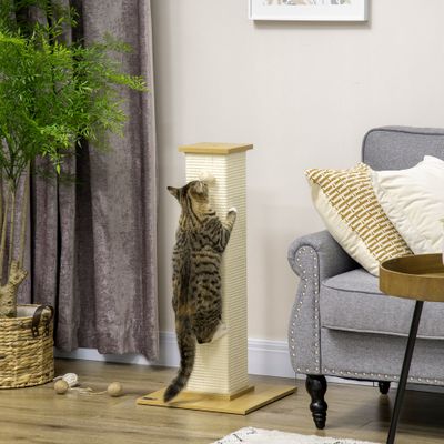 PawHut Rascador para Gato 38x38x80 cm Roble y Crema