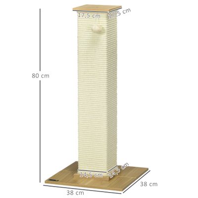 PawHut Rascador para Gato 38x38x80 cm Roble y Crema
