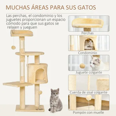 PawHut Árbol para Gato 40x40x114cm Beige