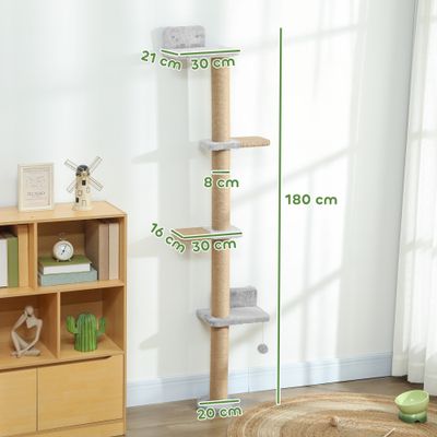 PawHut Árbol para Gato 48x21x180 cm Gris Claro