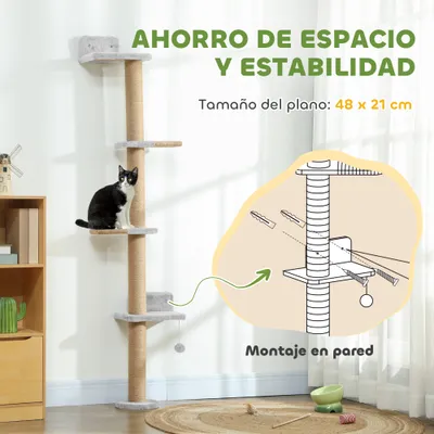 PawHut Árbol para Gato 48x21x180 cm Gris Claro PawHut Árbol para Gato 48x21x180 cm Gris Claro