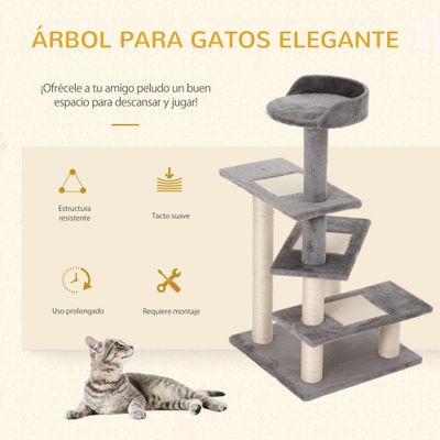PawHut Árbol para Gato 48.5x48.5x100 cm Beige y gris