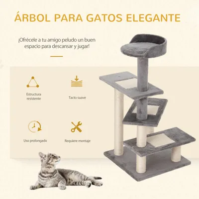 PawHut Árbol para Gato 48.5x48.5x100 cm Beige y gris