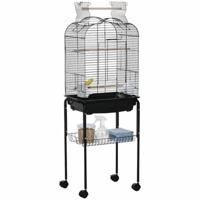 PawHut Jaula para Pájaro 46x36x130 cm Negro