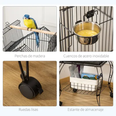 PawHut Jaula para Pájaro 50x58x145 cm Negro PawHut Jaula para Pájaro 50x58x145 cm Negro