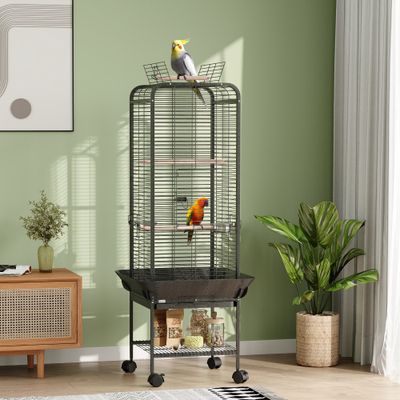 PawHut Jaula para Loro 62.5x62.5x146 cm Gris Oscuro
