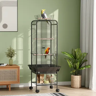 PawHut Jaula para Loro 62.5x62.5x146 cm Gris Oscuro