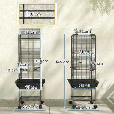 PawHut Jaula para Loro 62.5x62.5x146 cm Gris Oscuro