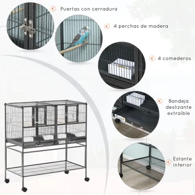 PawHut Jaula de Pájaro 95x45.5x102 cm Gris PawHut Jaula de Pájaro 95x45.5x102 cm Gris