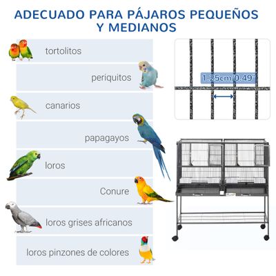 PawHut Jaula de Pájaro 95x45.5x102 cm Gris