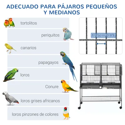 PawHut Jaula de Pájaro 95x45.5x102 cm Gris PawHut Jaula de Pájaro 95x45.5x102 cm Gris