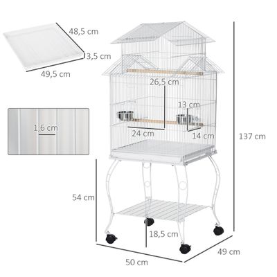 PawHut Jaula para Pájaro 50x49x137 cm Blanco