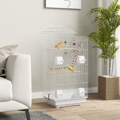 PawHut Jaula para Pájaro 46x36x100 cm Blanco PawHut Jaula para Pájaro 46x36x100 cm Blanco