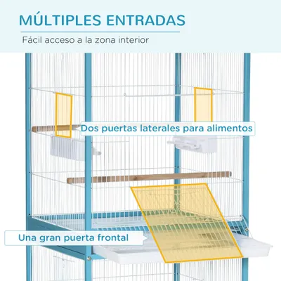 PawHut Jaula para Pájaro 51.5x50x140 cm Azul Claro PawHut Jaula para Pájaro 51.5x50x140 cm Azul Claro