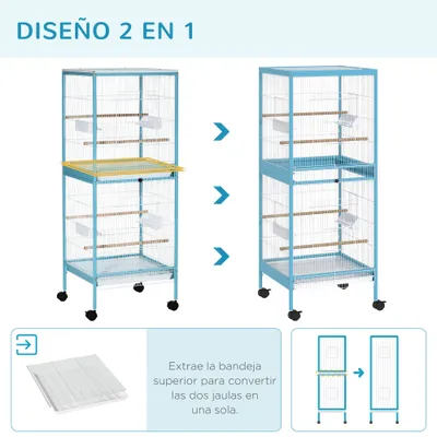 PawHut Jaula para Pájaro 51.5x50x140 cm Azul Claro PawHut Jaula para Pájaro 51.5x50x140 cm Azul Claro