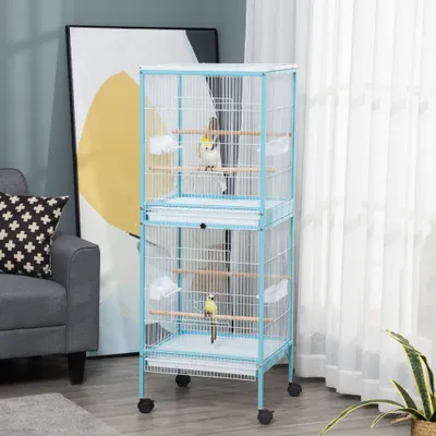 PawHut Jaula para Pájaro 51.5x50x140 cm Azul Claro PawHut Jaula para Pájaro 51.5x50x140 cm Azul Claro