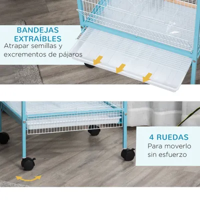 PawHut Jaula para Pájaro 51.5x50x140 cm Azul Claro PawHut Jaula para Pájaro 51.5x50x140 cm Azul Claro