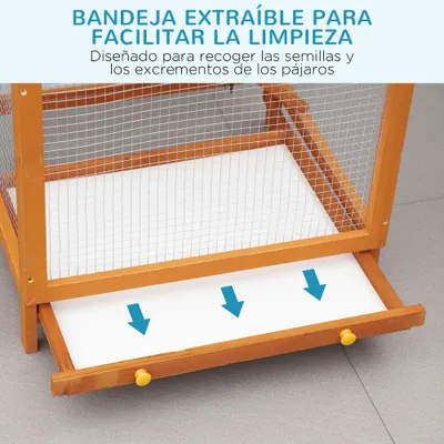 PawHut Jaula para Pájaro 68x63x165 cm Madera Natural