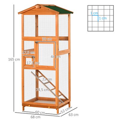 PawHut Jaula para Pájaro 68x63x165 cm Madera Natural