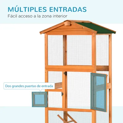 PawHut Jaula para Pájaro 68x63x165 cm Madera Natural PawHut Jaula para Pájaro 68x63x165 cm Madera Natural