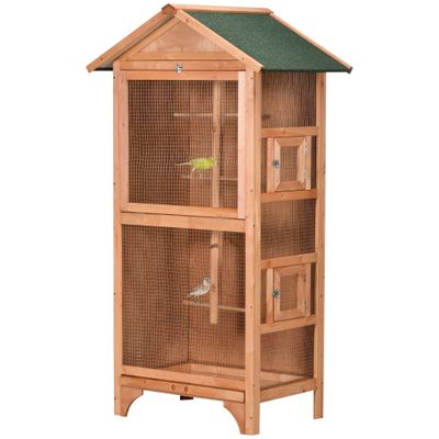 PawHut Jaula para Pájaro 80.5x57x153 cm Madera Natural