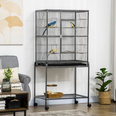 PawHut Jaula para Pájaro 81x48x162.5 cm Negro y Gris