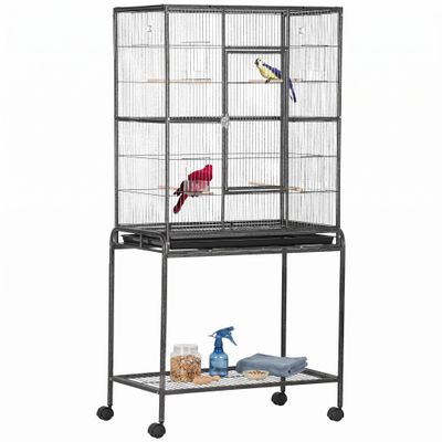 PawHut Jaula para Pájaro 81x48x162.5 cm Negro y Gris