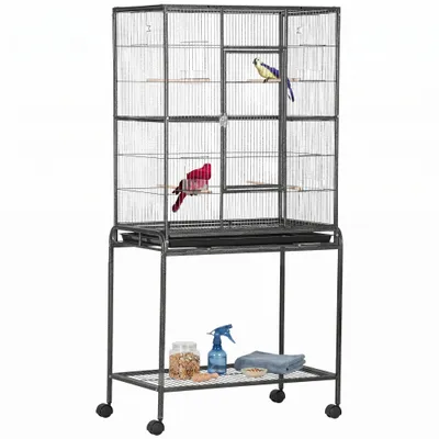 PawHut Jaula para Pájaro 81x48x162.5 cm Negro y Gris PawHut Jaula para Pájaro 81x48x162.5 cm Negro y Gris