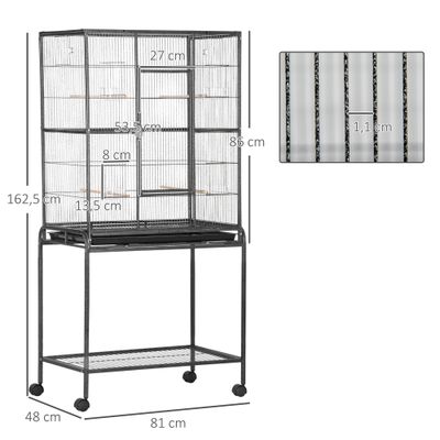 PawHut Jaula para Pájaro 81x48x162.5 cm Negro y Gris