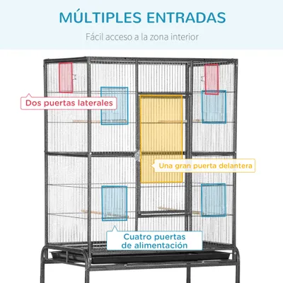 PawHut Jaula para Pájaro 81x48x162.5 cm Negro y Gris PawHut Jaula para Pájaro 81x48x162.5 cm Negro y Gris