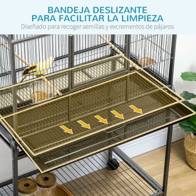 PawHut Jaula para Pájaro 81x48x162.5 cm Negro y Gris