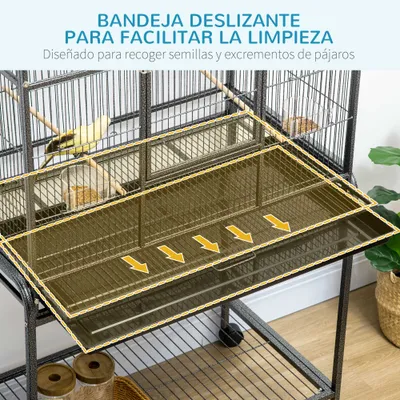 PawHut Jaula para Pájaro 81x48x162.5 cm Negro y Gris PawHut Jaula para Pájaro 81x48x162.5 cm Negro y Gris