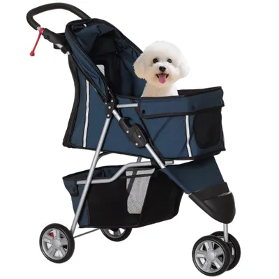 PawHut Cochecito para Perro 75x45x97 cm Azul Marino