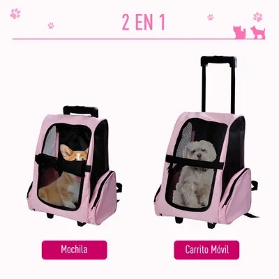 PawHut Transportín Carrito para Mascota 42x25x55 cm Rosa