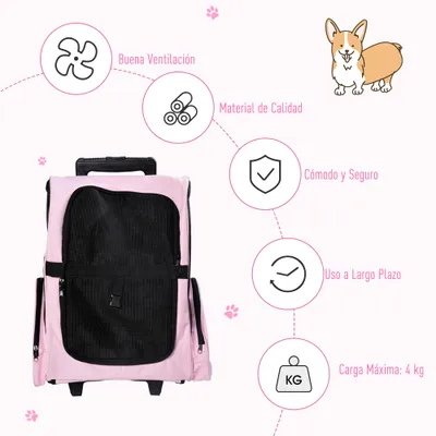 PawHut Transportín Carrito para Mascota 42x25x55 cm Rosa