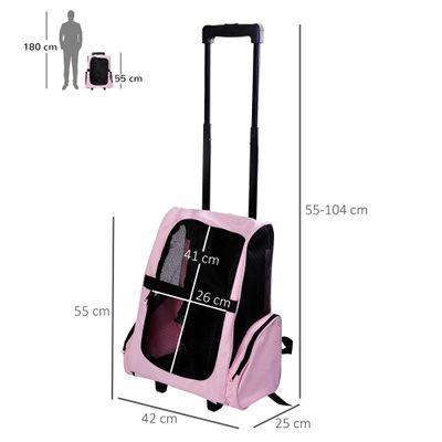 PawHut Transportín Carrito para Mascota 42x25x55 cm Rosa