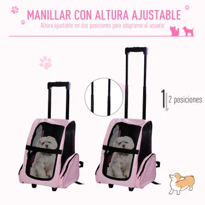 PawHut Transportín Carrito para Mascota 42x25x55 cm Rosa