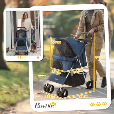 PawHut Cochecito para Perro 77x45x99.5 cm Azul PawHut Cochecito para Perro 77x45x99.5 cm Azul