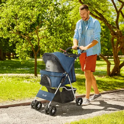 PawHut Cochecito para Perro 77x45x99.5 cm Azul PawHut Cochecito para Perro 77x45x99.5 cm Azul