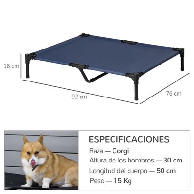 PawHut Cama Elevada Perro 92x76x18 cm Azul