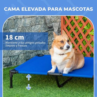 PawHut Cama Elevada Perro 92x76x18 cm Azul