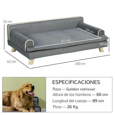 PawHut Sofá para Perro 100x62x32 cm Gris Oscuro