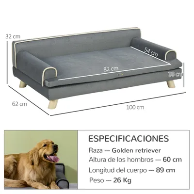 PawHut Sofá para Perro 100x62x32 cm Gris Oscuro PawHut Sofá para Perro 100x62x32 cm Gris Oscuro