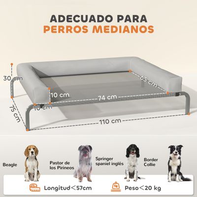 PawHut Cama Elevada Perro 110x75x30 cm Gris Claro